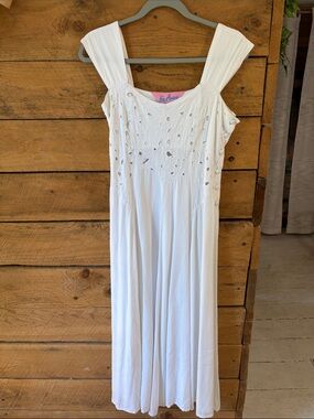 White Eyelet Maxi Dress with Wide Straps by Unknown Brand